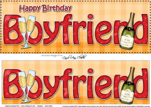 Large DL Happy Birthday BOYFRIEND 3D decoupage with Champagne