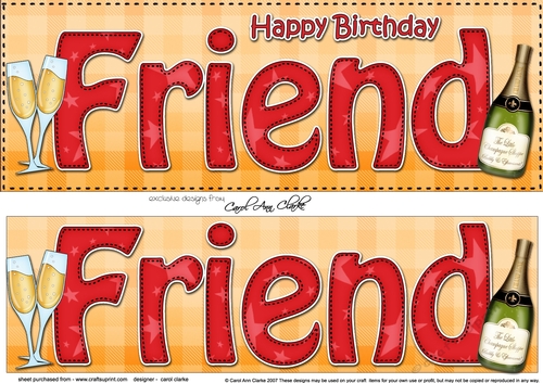 Large DL Happy Birthday FRIEND 3D decoupage with Champagne