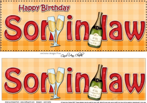 Large DL Happy Birthday SON IN LAW 3D decoupage with Champagne