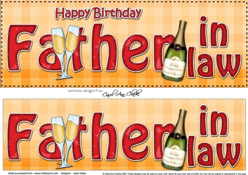 Large DL Happy Birthday FATHER IN LAW 3D decoupage with Champagne