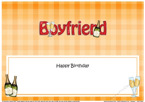 Large DL Happy Birthday BOYFRIEND insert with Champagne