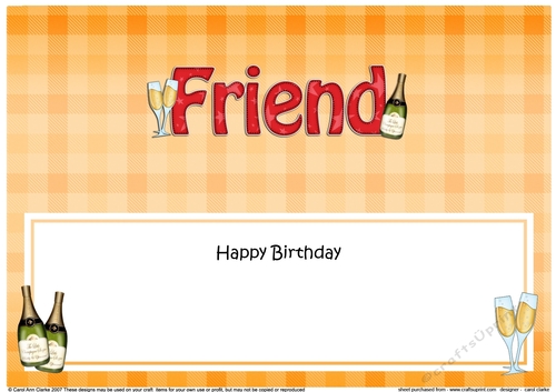 Large DL Happy Birthday FRIEND insert with Champagne