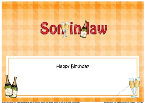 Large DL Happy Birthday SON IN LAW insert with Champagne