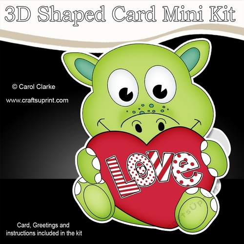 3D Shaped Card Mini Kit - Cute Little Dinosaur has a Love Heart 