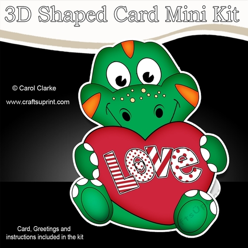 3D Shaped Card Mini Kit - Cute Little Dinosaur has a Love Heart 