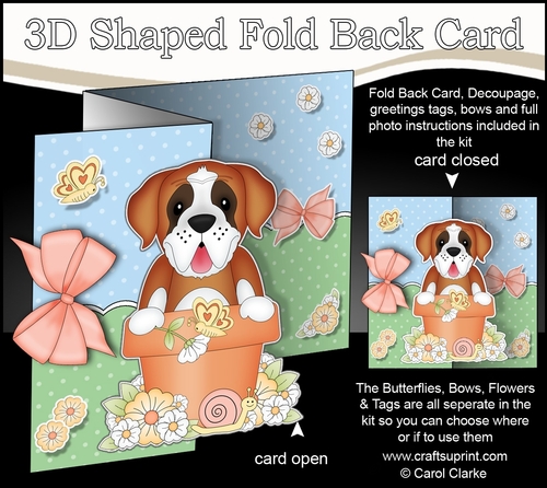 3D Shaped No-Hole Fold Back Card Kit - Flowerpot Friends - Little St Bernard Dog Tex
