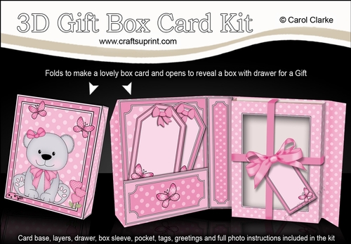 3D Cute Little Teddy Bear Gift Box Card Kit 3d Decoupage