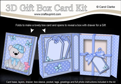 3D Cute Little Teddy Bear Gift Box Card Kit 3d Decoupage