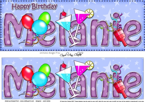 Large DL Happy Birthday MELANIE 3D decoupage