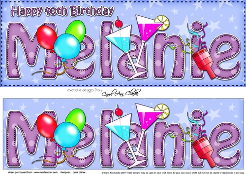 Large DL Happy 40th Birthday MELANIE 3D decoupage