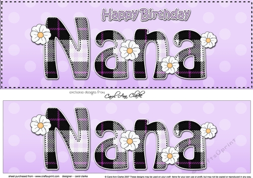 Large DL Happy Birthday NANA 3D decoupage with Tartan