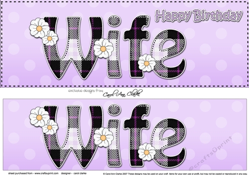 Large DL Happy Birthday WIFE 3D decoupage with Tartan