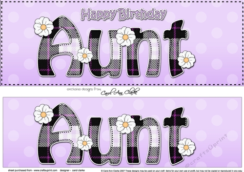 Large DL Happy Birthday AUNT 3D decoupage with Tartan