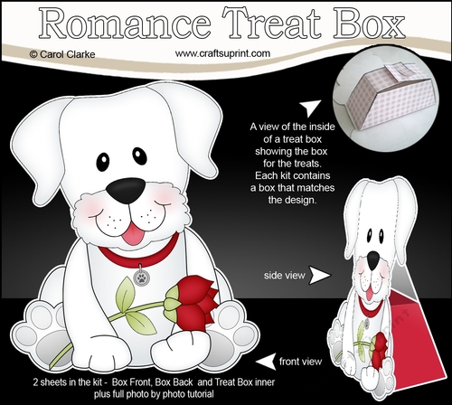 3D Valentine Treat Box Mini Kit - Cute Romantic White Labrador Dog has a Rose