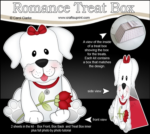 3D Valentine Treat Box Mini Kit - Cute Romantic White Labrador Dog has a Rose