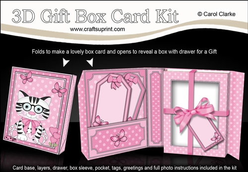 Gift Box Card Kit with 3d Decoupage - 3D Cute Little Cat 