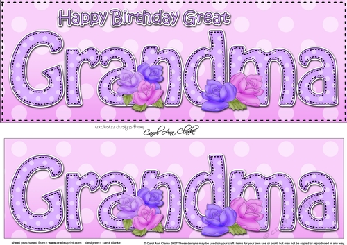 Large DL Happy Birthday GREAT GRANDMA 3D decoupage with Roses