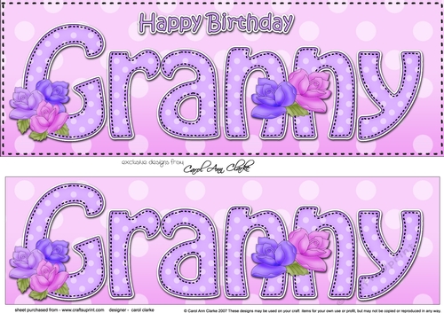 Large DL Happy Birthday GRANNY 3D decoupage with Roses