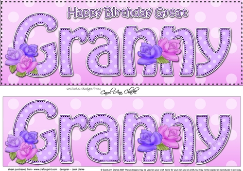 Large DL Happy Birthday GREAT GRANNY 3D decoupage with Roses