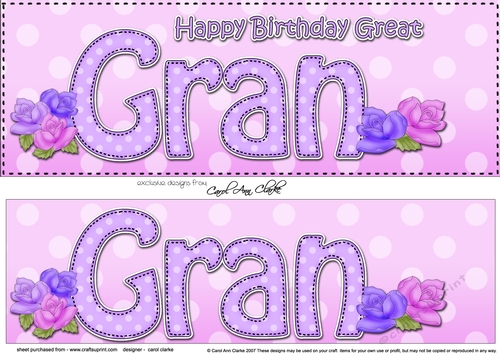 Large DL Happy Birthday GREAT GRAN 3D decoupage with Roses