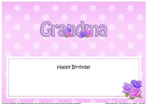 Large DL Happy Birthday GRANDMA insert with Roses
