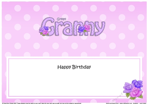 Large DL Happy Birthday GREAT GRANNY insert with Roses