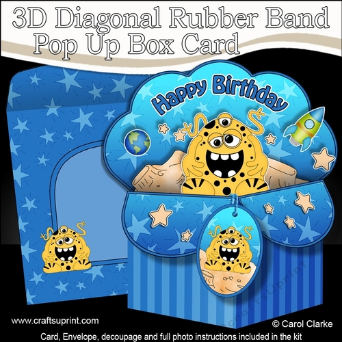 3D Diagonal Rubber Band Pop Up Box Card Kit -  Cute Little Alien