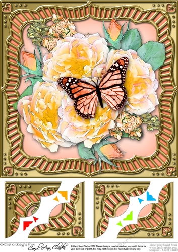 8 x 8 Flowers & Butterfly in a Gold Frame Scalloped Corner Topper  