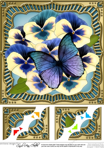 8 x 8 Flowers & Butterfly in a Gold Frame Scalloped Corner Topper  