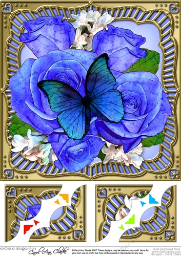 8 x 8 Flowers & Butterfly in a Gold Frame Scalloped Corner Topper  