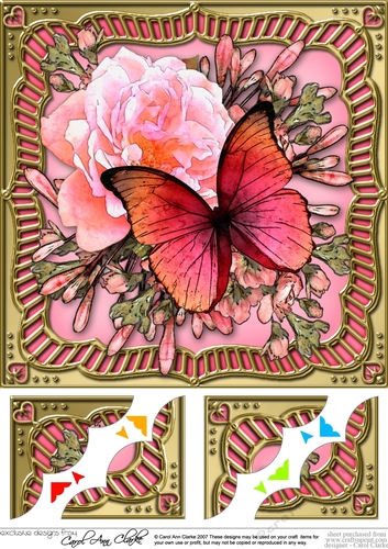 8 x 8 Flowers & Butterfly in a Gold Frame Scalloped Corner Topper  