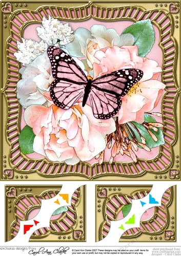 8 x 8 Flowers & Butterfly in a Gold Frame Scalloped Corner Topper  