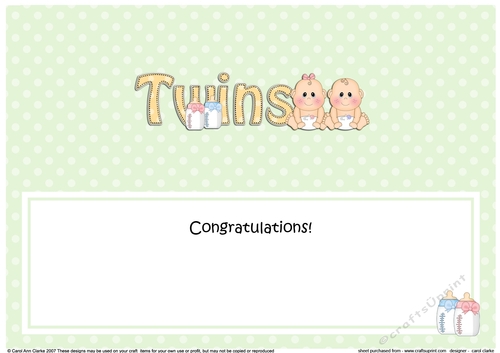 Large DL CONGRATULATIONS ... ON YOUR BEAUTIFUL TWINS insert
