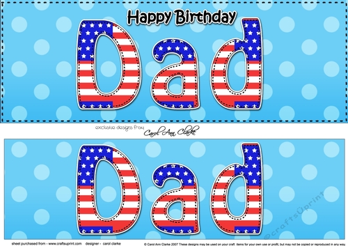 Large DL Happy Birthday DAD 3D decoupage USA Stars & Stripes