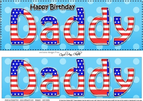 Large DL Happy Birthday DADDY 3D decoupage USA Stars & Stripes