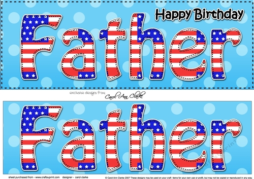 Large DL Happy Birthday FATHER 3D decoupage USA Stars & Stripes