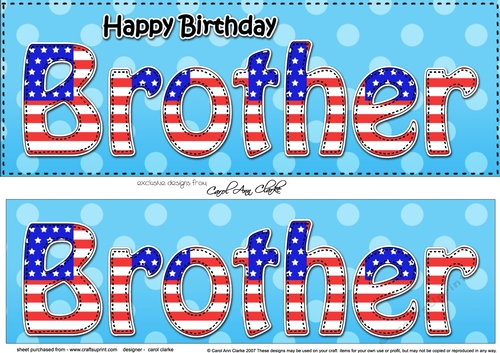 Large DL Happy Birthday BROTHER 3D decoupage USA Stars & Stripes