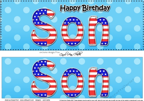 Large DL Happy Birthday SON 3D decoupage USA Stars & Stripes