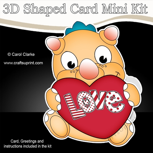 3D Shaped Card Mini Kit - Cute Little Dinosaur has a Love Heart 