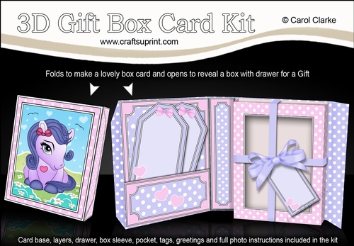 3D Cute Little Pony Gift Box Card Kit 3d Decoupage