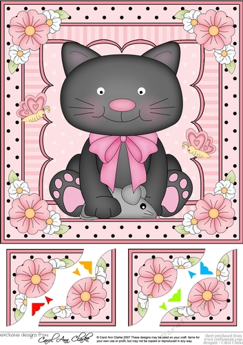 8 x 8  Cute Little Cat Scalloped Corner Topper  