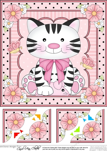 8 x 8  Cute Little Cat Scalloped Corner Topper  