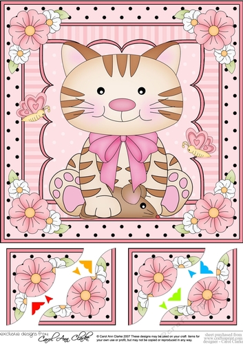 8 x 8  Cute Little Cat Scalloped Corner Topper  