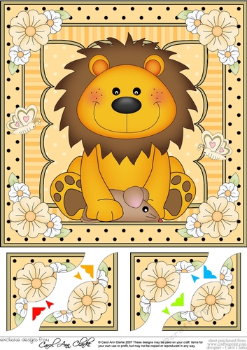 8 x 8  Cute Little Lion Scalloped Corner Topper  