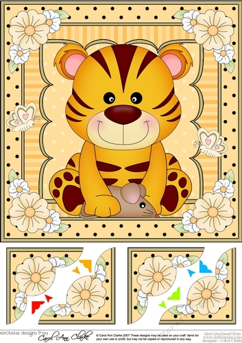 8 x 8  Cute Little Tiger Scalloped Corner Topper  