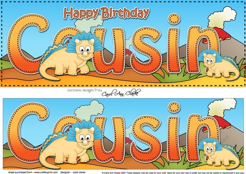 Large DL Happy Birthday COUSIN 3D decoupage with Dinosaurs