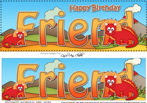 Large DL Happy Birthday FRIEND 3D decoupage with Dinosaurs