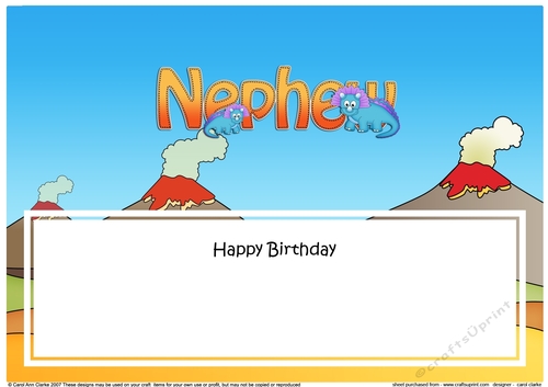 Large DL Happy Birthday NEPHEW insert with Dinosaurs