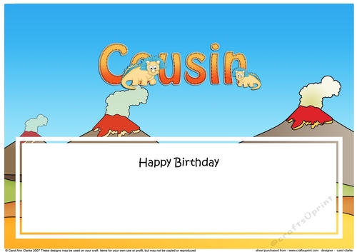 Large DL Happy Birthday COUSIN insert with Dinosaurs
