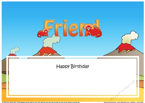Large DL Happy Birthday FRIEND insert with Dinosaurs